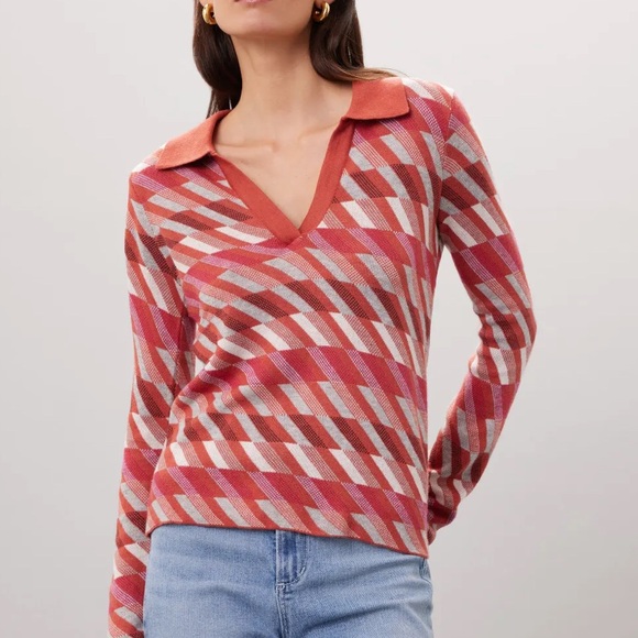 Marine Layer Morgan Sweater Polo - XL - Warm Multi Geometric Red // RETRO - Picture 2 of 8